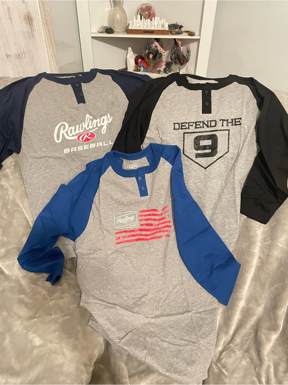 Rawlings Gray Raglan Henley Baseball Shirt